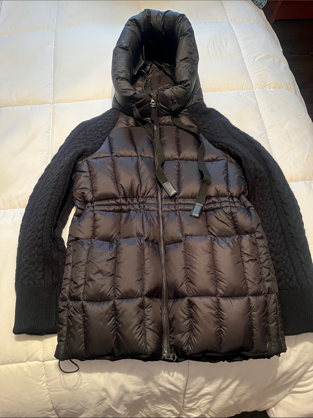 Rachel Zoe Black Quilted Puffer Coat with Knit Sleeves